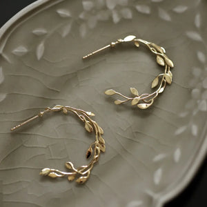 Gold-Plated Sterling Silver Branch and Leaves Earrings