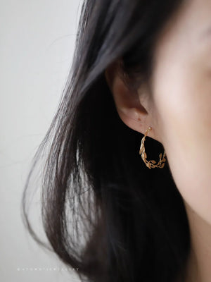 Gold-Plated Sterling Silver Branch and Leaves Earrings