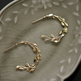 Gold-Plated Sterling Silver Branch and Leaves Earrings