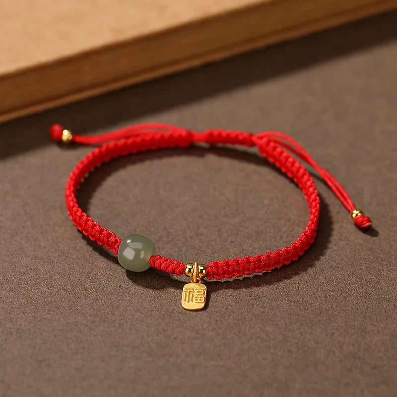 S925 Sterling Silver Gold-plated Hotan Qingyu Lutong Hand Rope Bracelet
