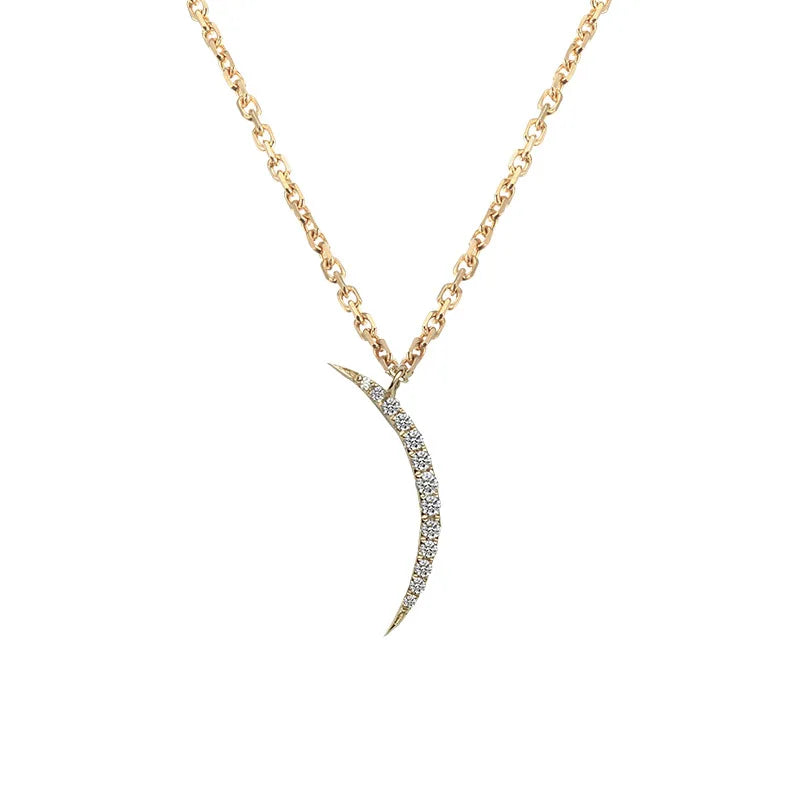 S925 Sterling Silver Gold Moon Necklace Small Pendant Micro-inlaid Chain