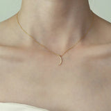 S925 Sterling Silver Gold Moon Necklace Small Pendant Micro-inlaid Chain