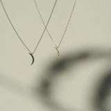 S925 Sterling Silver Gold Moon Necklace Small Pendant Micro-inlaid Chain
