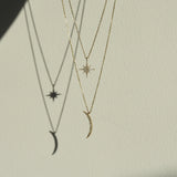 S925 Sterling Silver Gold Moon Necklace Small Pendant Micro-inlaid Chain