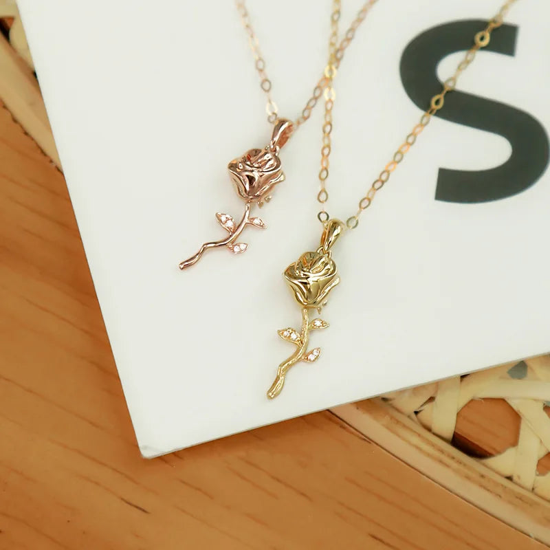 S925 Sterling Silver Gold-plated Rose Necklace Female Student Ins Series Pendant