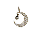925 Silver Gold Star Moon Necklace Zirconia Pendant