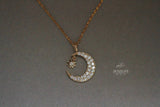 925 Silver Gold Star Moon Necklace Zirconia Pendant