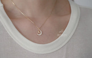 925 Silver Gold Star Moon Necklace Zirconia Pendant