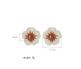 S925 Sterling Silver Red Agate and Tian Jade Ear Studs Vintage Plum Blossom