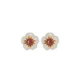 S925 Sterling Silver Red Agate and Tian Jade Ear Studs Vintage Plum Blossom