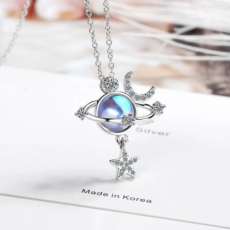 925 Silver Moonstone Star Pendant Necklace