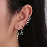 925 Silver Green Rhinestone Heart Hoop Earrings Zircon Pendant Circle Charm