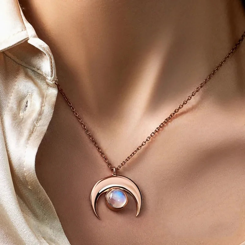 Sterling Silver Moonstone Charm Necklace - Couple's Jewelry