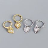 S925 Silver Heart CZ Dangle Earrings Evil Eyes Ins Jewelry