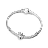 S925 Sterling Silver Heart Shaped Bead Pendant Charm Bracelet
