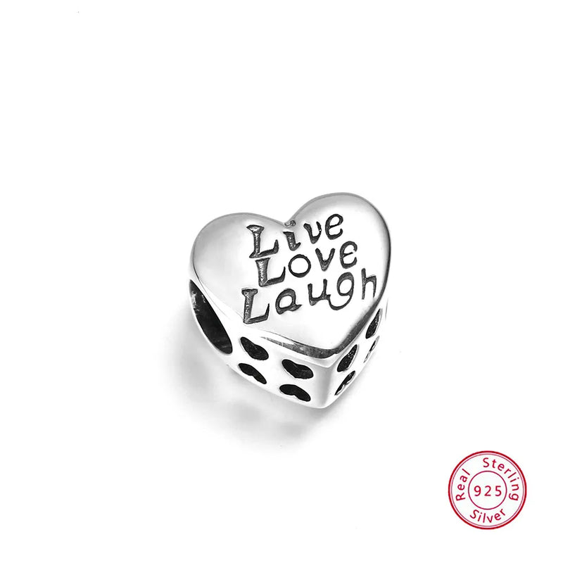 S925 Sterling Silver Heart Shaped Bead Pendant Charm Bracelet