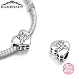S925 Sterling Silver Heart Shaped Bead Pendant Charm Bracelet