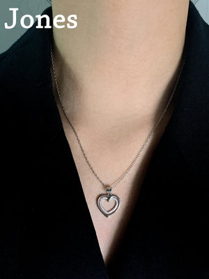 925 Sterling Silver Heart Micro Inlay Ladies Necklace
