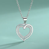 925 Sterling Silver Heart Micro Inlay Ladies Necklace