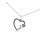Sterling Silver Heart Rose Zirconia Pendant Necklace 40cm +5.0cm