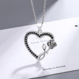 Sterling Silver Heart Rose Zirconia Pendant Necklace 40cm +5.0cm