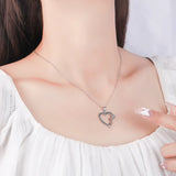 Sterling Silver Heart Rose Zirconia Pendant Necklace 40cm +5.0cm