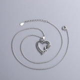 Sterling Silver Heart Rose Zirconia Pendant Necklace 40cm +5.0cm