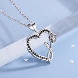 Sterling Silver Heart Rose Zirconia Pendant Necklace 40cm +5.0cm