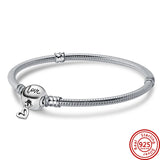 S925 Heart-shaped T-buckle Snake Bone Chain Bracelet DIY Fits Charms Women