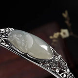 S925 Hetian Jade Bracelet Plum Flower Carved Thai Silver Bracelet