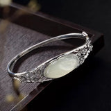 S925 Hetian Jade Bracelet Plum Flower Carved Thai Silver Bracelet