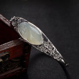 S925 Hetian Jade Bracelet Plum Flower Carved Thai Silver Bracelet