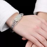 S925 Hetian Jade Bracelet Plum Flower Carved Thai Silver Bracelet