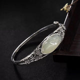 S925 Hetian Jade Bracelet Plum Flower Carved Thai Silver Bracelet