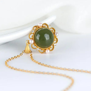 Sterling Silver Hetian Jade Gray Jade Pearl Pendant Necklace Set