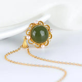 S925 Silver Hetian Jade Gray Jade Pearl Flower Pendant Necklace Set