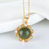 Sterling Silver Hetian Jade Gray Jade Pearl Pendant Necklace Set