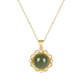 Sterling Silver Hetian Jade Gray Jade Pearl Pendant Necklace Set