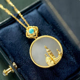 S925 Hetian Jade Castle Pendant Personalized Cartoon Necklace Pendant