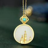 S925 Hetian Jade Castle Pendant Personalized Cartoon Necklace Pendant