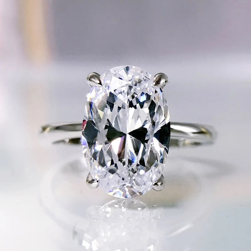 925 Sterling Silver Diamond Oval Party Ring