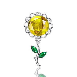 S925 Sterling Silver Sunflower Pendant Yellow Bracelet Charms