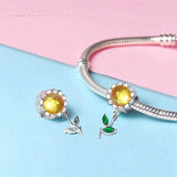 S925 Sterling Silver Sunflower Pendant Yellow Bracelet Charms