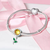 S925 Sterling Silver Sunflower Pendant Yellow Bracelet Charms