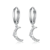 S925 Silver Cross Moon Zircon Hoop Earrings