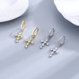 Cross Zircon Diamond Hoop Earrings 925 Silver Wedding Jewelry