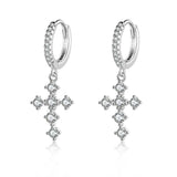 Cross Zircon Diamond Hoop Earrings 925 Silver Wedding Jewelry