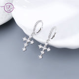 Cross Zircon Diamond Hoop Earrings 925 Silver Wedding Jewelry