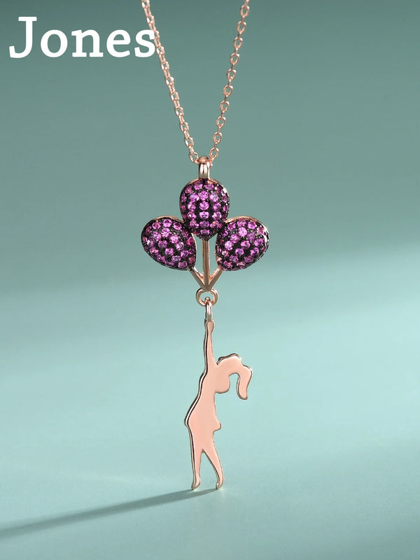 S925 Sterling Silver Hot Air Balloon Girl Necklace Europe Middle East Ins