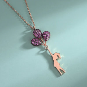 S925 Sterling Silver Hot Air Balloon Girl Necklace Europe Middle East Ins